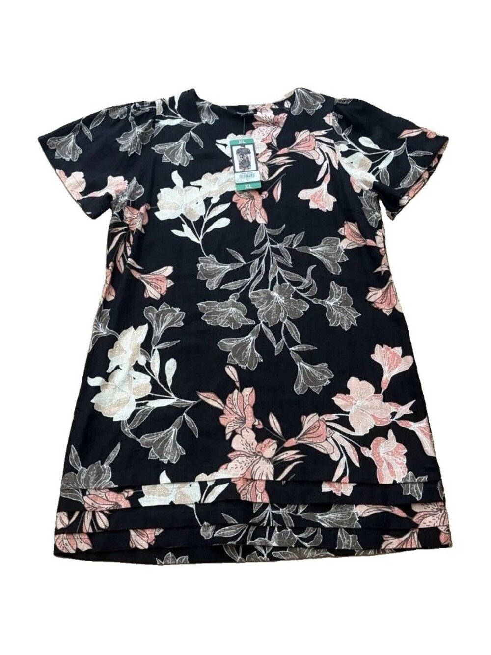 Original Nicole Miller Women’s Size XL Black Floral Linen Blend Dress NWT